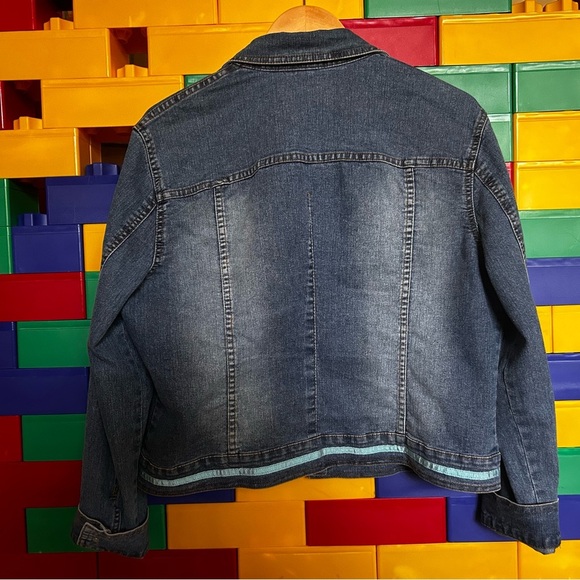 V Christina denim turquoise and ruby butterfly jacket size large - Picture 6 of 11
